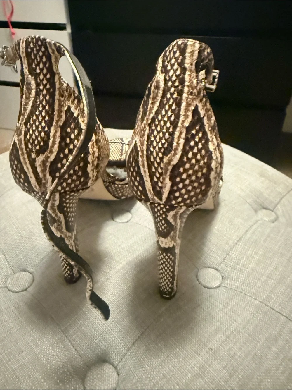 Michael Kors Brown Snake-Print Ankle Strap Platform Heel